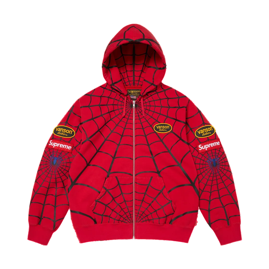 Supreme xOver 蜘蛛人 xOver Vanson Leathers - 三方聯名蜘蛛網 連帽拉鍊外套 (紅色)