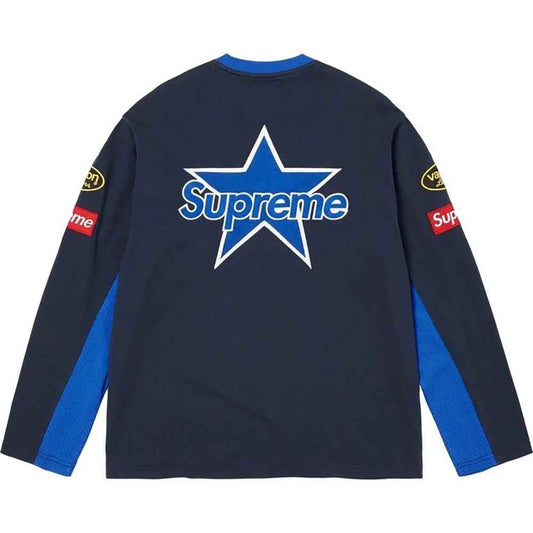 Supreme xOver Vanson Leathers - logo長袖Tee (藍色)