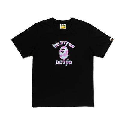 BAPE xOver Aespa- 學院寬鬆Tee (黑色)