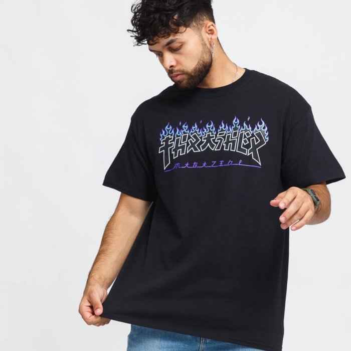 THRASHER xOver 哥斯拉 - 日文紫色火焰標誌 短袖Tee