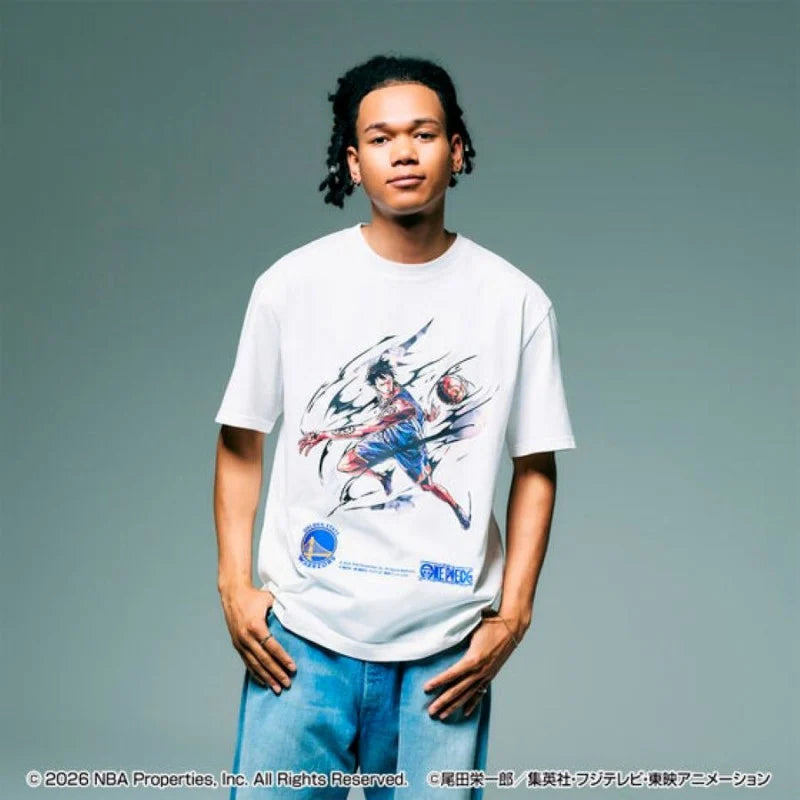 航海王 xOver NBA - 羅x金州勇士 短袖Tee (白色)