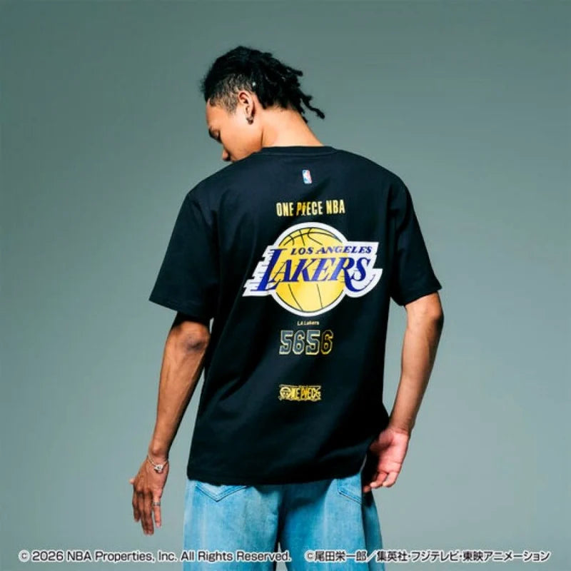 航海王 xOver NBA - 五檔尼卡魯夫x湖人 短袖Tee (黑色)
