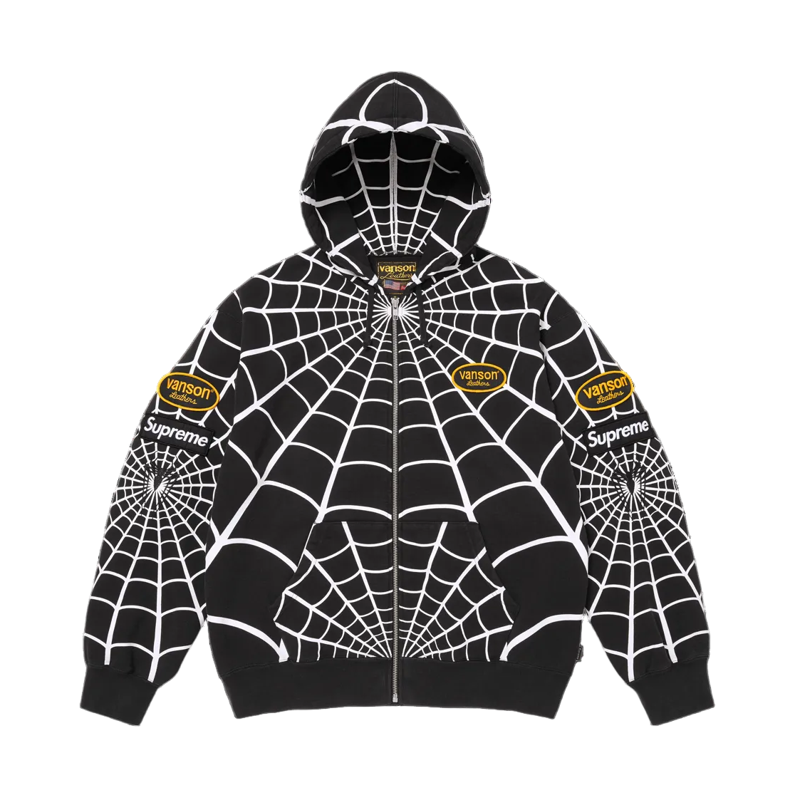 Supreme xOver 蜘蛛人 xOver Vanson Leathers - 三方聯名蜘蛛網 連帽拉鍊外套 (黑色)