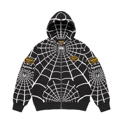 Supreme xOver 蜘蛛人 xOver Vanson Leathers - 三方聯名蜘蛛網 連帽拉鍊外套 (黑色)