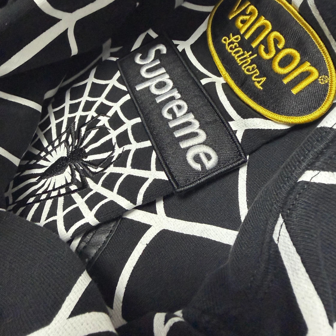 Supreme xOver 蜘蛛人 xOver Vanson Leathers - 三方聯名蜘蛛網 連帽拉鍊外套 (黑色)