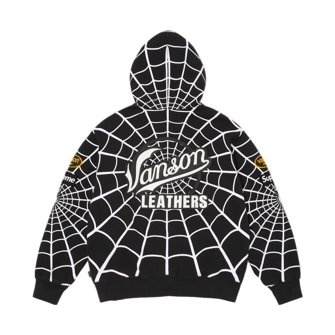 Supreme xOver 蜘蛛人 xOver Vanson Leathers - 三方聯名蜘蛛網 連帽拉鍊外套 (黑色)