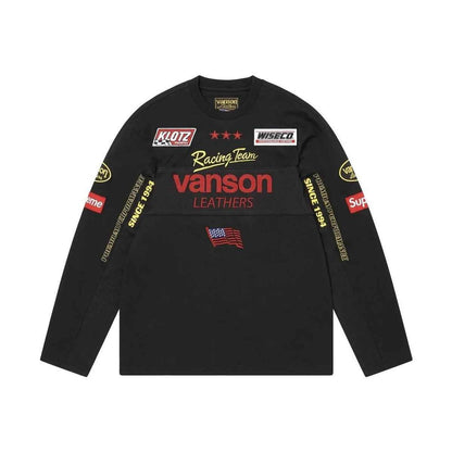 Supreme xOver Vanson Leathers - logo長袖Tee (藍色)