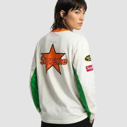 Supreme xOver Vanson Leathers - logo長袖Tee (藍色)