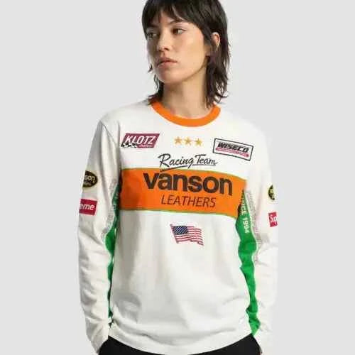 Supreme xOver Vanson Leathers - logo長袖Tee (藍色)