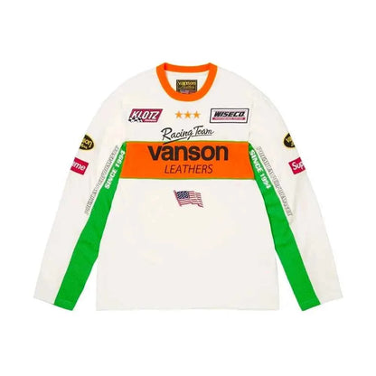 Supreme xOver Vanson Leathers - logo長袖Tee (藍色)