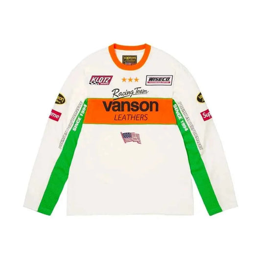 Supreme xOver Vanson Leathers - logo長袖Tee (藍色)