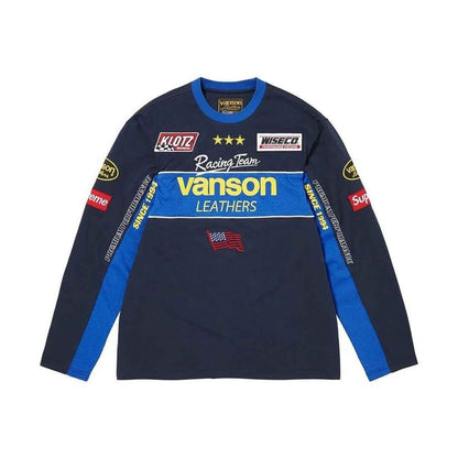 Supreme xOver Vanson Leathers - logo長袖Tee (藍色)