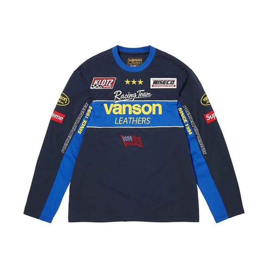 Supreme xOver Vanson Leathers - logo長袖Tee (藍色)