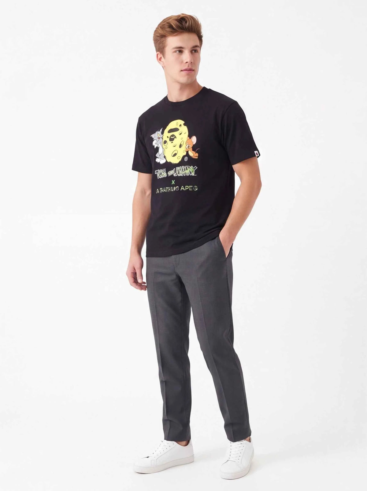 BAPE xOver 湯姆與傑利- 起司APE HEAD Tee (黑色)