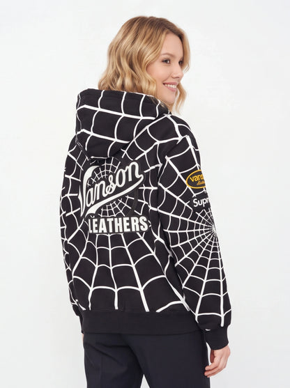 Supreme xOver 蜘蛛人 xOver Vanson Leathers - 三方聯名蜘蛛網 連帽拉鍊外套 (黑色)