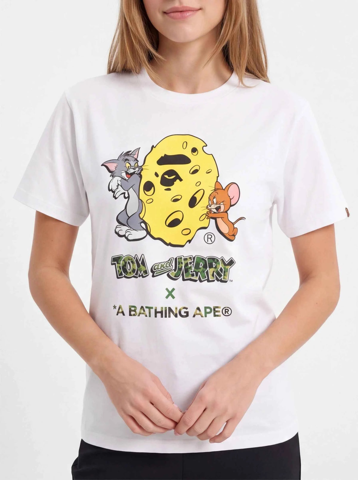 BAPE xOver 湯姆與傑利- 起司APE HEAD Tee (白色)