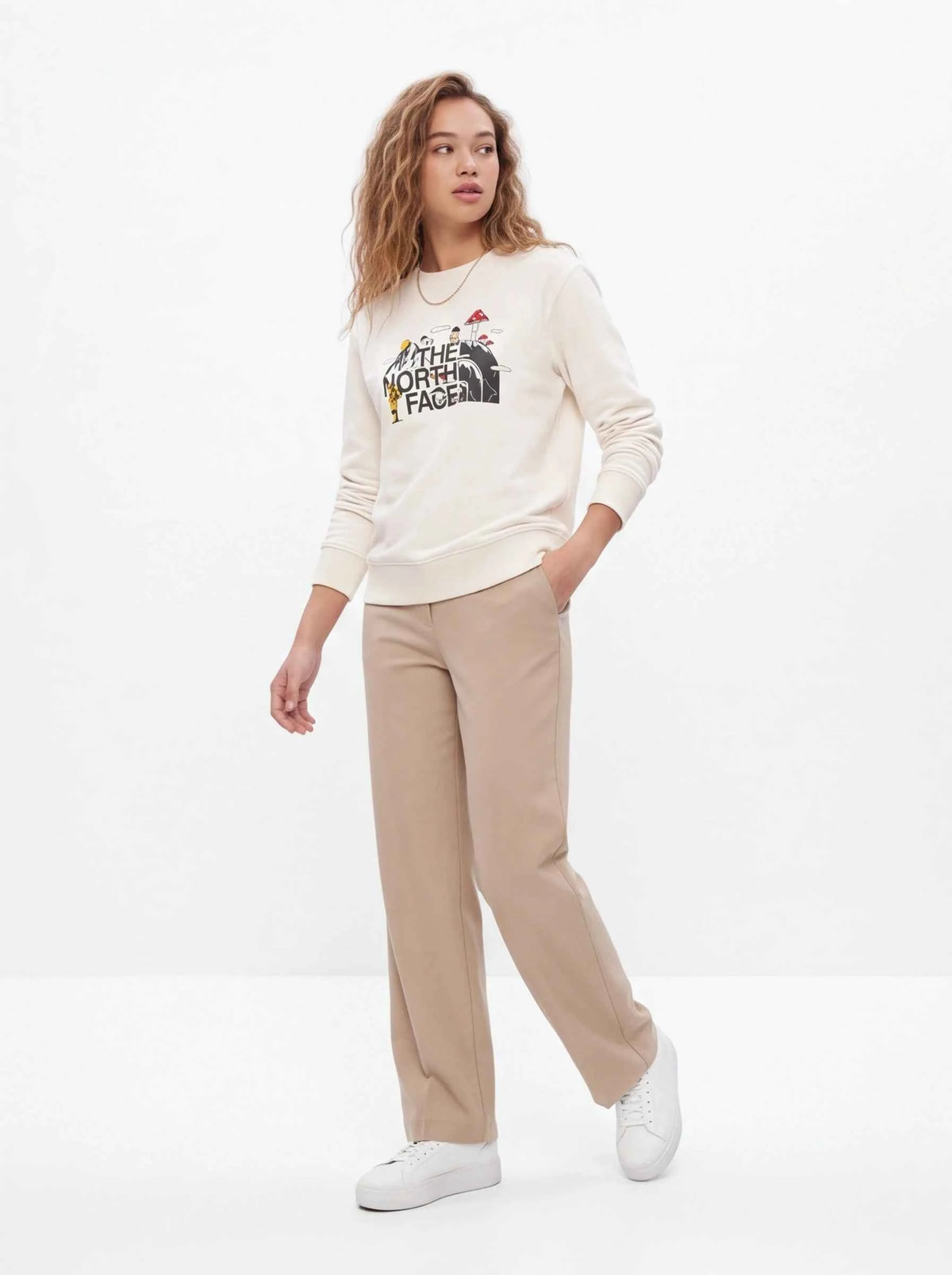 The North Face xOver Uncle Belly - 趣味印花長袖大學T (米白色)
