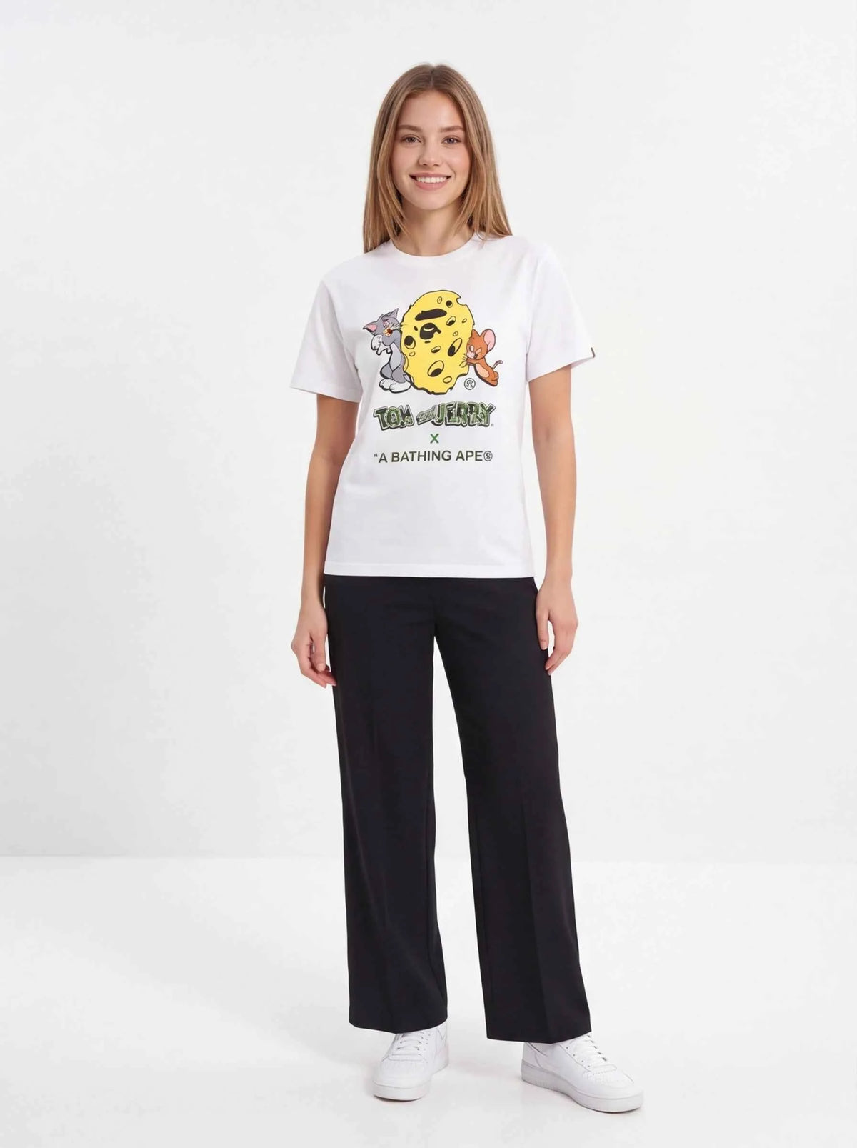 BAPE xOver 湯姆與傑利- 起司APE HEAD Tee (白色)