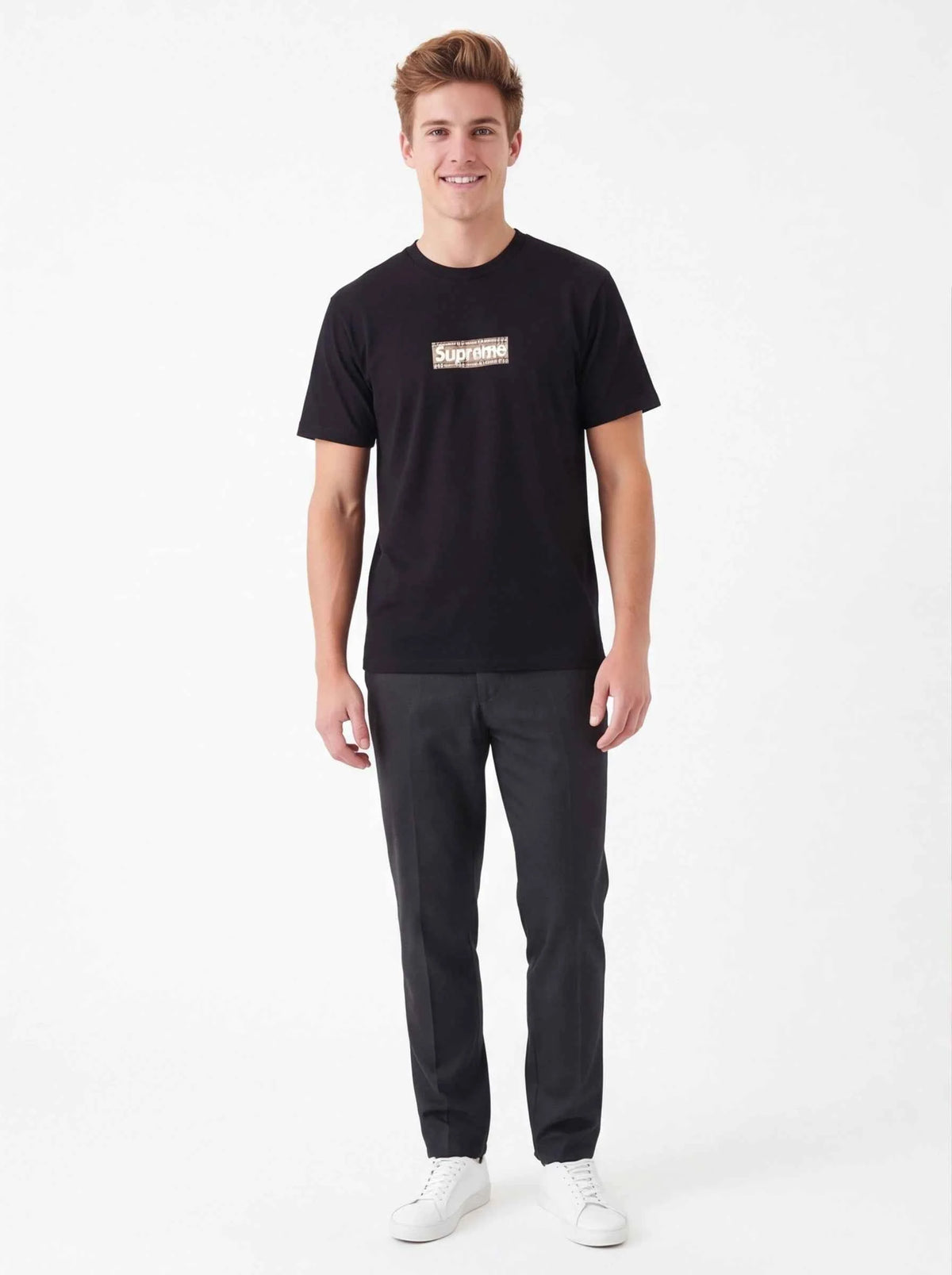 Supreme xOver Burberry - Box Logo Tee (黑色)